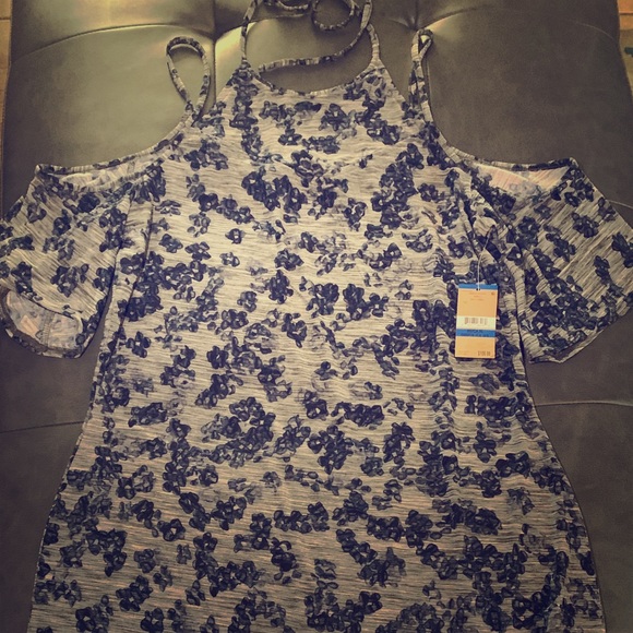 Rachel Roy Blue Floral Cold Shoulder Bodycon Dress - Picture 3 of 6